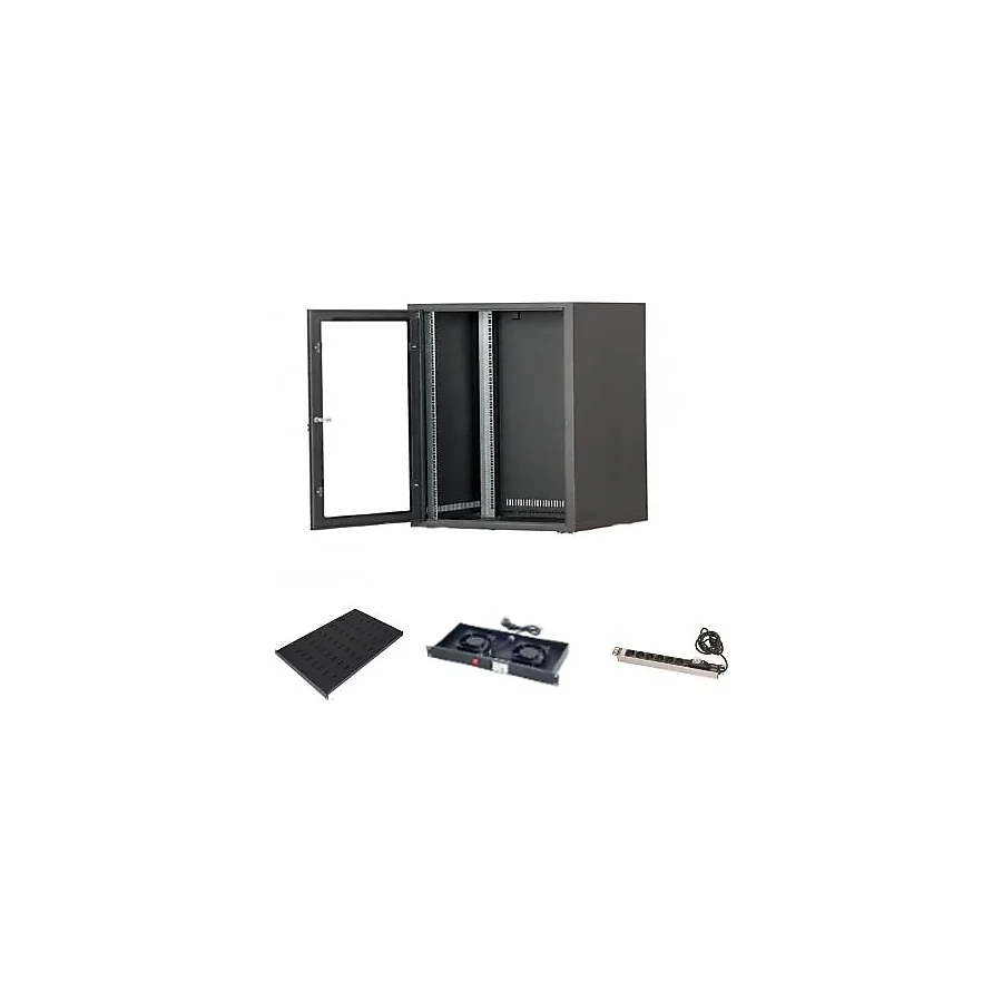 SETRACK 19'' 9U 600X600 DUVAR TİPİ RACK KABİNET+SABİT RAF+2Lİ FAN MODÜLÜ+6LI GRUP PRİZ