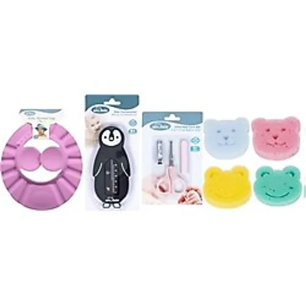 Sevi Bebe Bebek Banyo Seti(Banyo Şapkası+Banyo Derecesi+Banyo Süngeri+Tırnak Makas Seti) - Beyaz - Eflatun - 1 Yaş ve Üzeri