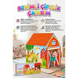 Sevimli Hayvan Çiftliği Temalı 100X70cm Çadırı Kolay Kurulum Dayanıklı Çocuk Oyun Çadırı