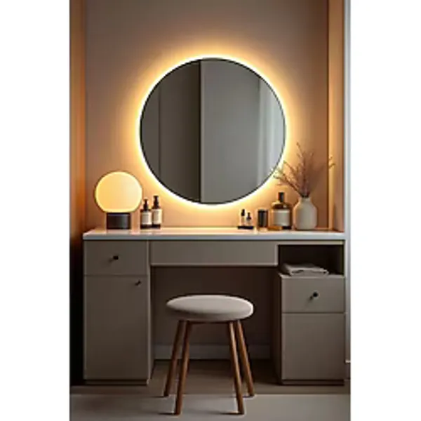 Sevinç Konsept Mobilya Led'li Pilli Round Yuvarlak Dresuar Ayna (45x45 Cm, 54x54 Cm, 60x60 Cm, 70x70 Cm) Duvar Banyo, Makyaj Dresuar Aynası