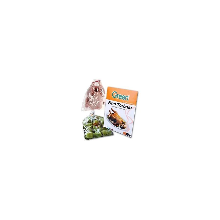 Şeylişeyler - Green Fırın Torbası 8'li 1 Paket (25X38 Cm) Klipsli Tavuk ve Sebze Pişirme Poşeti