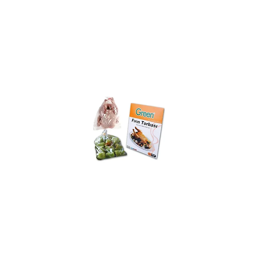 Şeylişeyler - Green Fırın Torbası 8'li 5 Paket (25X38 Cm) Klipsli Tavuk ve Sebze Pişirme Poşeti