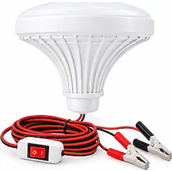 Seyyar Lamba 2 Metre Kablolu, Akü maşalı, 12 Volt, 24 Watt, Beyaz Led Ampul, (DC 12 Volt Aküler İçin), Kamp, Karavan, Tekne için Seyyar Aydınlatma (1 ADET)