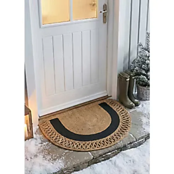 sfb Jüt Kapı Önü Paspası Dekoratif Örgü Kenarlı Şeritli Yarım Ay Paspas Giriş Banyo Mutfak Halısı