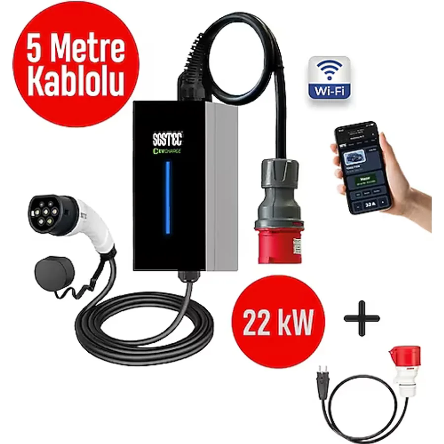 Sgstec Home 22kw 5metre Kablolu Taşınabilir Elektrikli Araç Şarj Cihazı