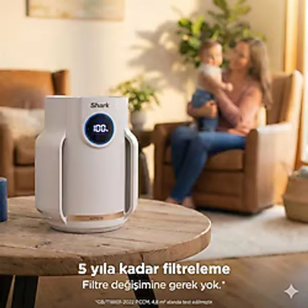 Shark Auto Iq Hava Temizleyici Filtre Değişimine Gerek Yok 5 Yıl Kullanım Akıllı Hava Kalitesi Sensörü %99.97 Partikül Tutucu Hepa Filtre Geniş Alan Etkili Koku ve Duman Avcısı + Tiftik Toplayıcı - Gr