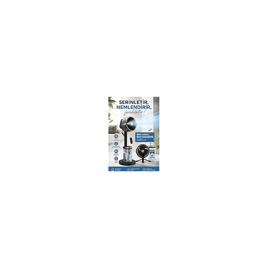 Shark Flexbreeze Pro Hibrit Vantilatör Şarjlı Kablosuz 15 Saat Çalışma Buharlı Dış Mekan Soğutma 20M Etkili 5 Hız Kademeli Ayaklı Ve Masa