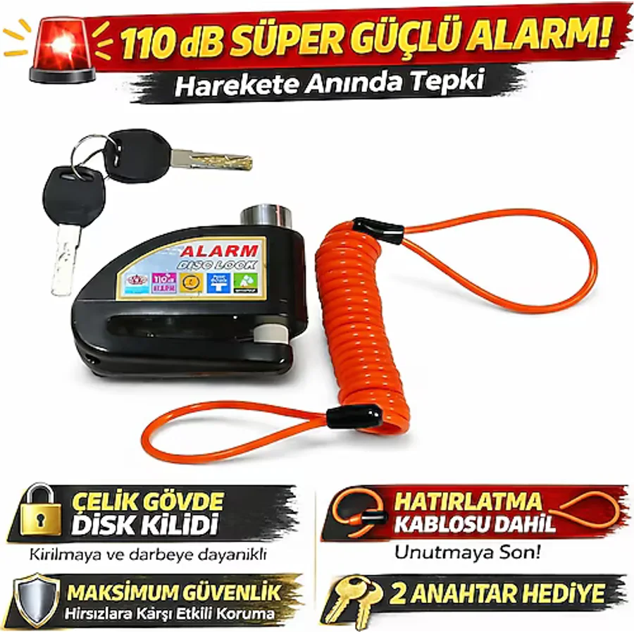 SHARPA MOTOR ALARMLI DİSK KİLİDİ MOTORSİKLET KİLİDİ 110 DB