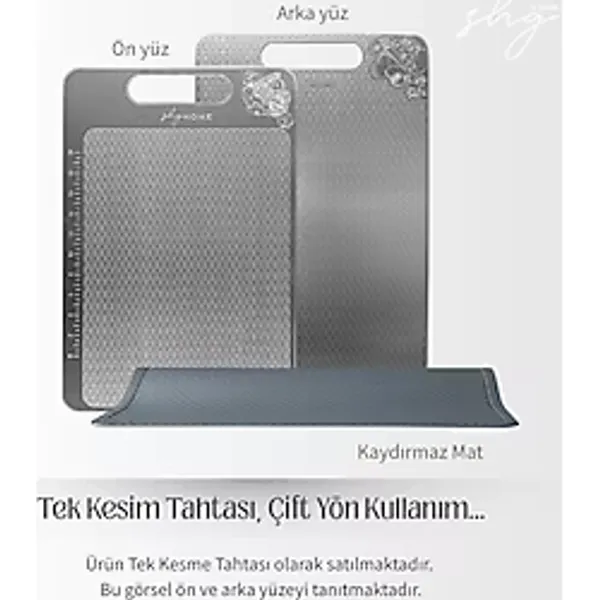 Shg Home Kaymaz ve Çizilmeyi Az Gösteren 304 Paslanmaz Çelik Kesme Tahtası, Kaydırmaz Mat ile Set (Kesme Tahtası ve Kaydırmaz Mat)1,5 mm Kalınlık, 23 x 34 Cm, Yıkanabilir, Gıda Uygun, Hijyenik - 1 Ade