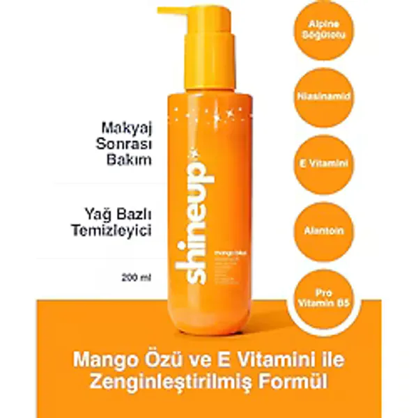 shineup Mango Bliss Yağ Bazlı Temizleyici 200 ml Makyaj Temizleyici Tüm Ciltler İçin Nazik Temizleme Yağı