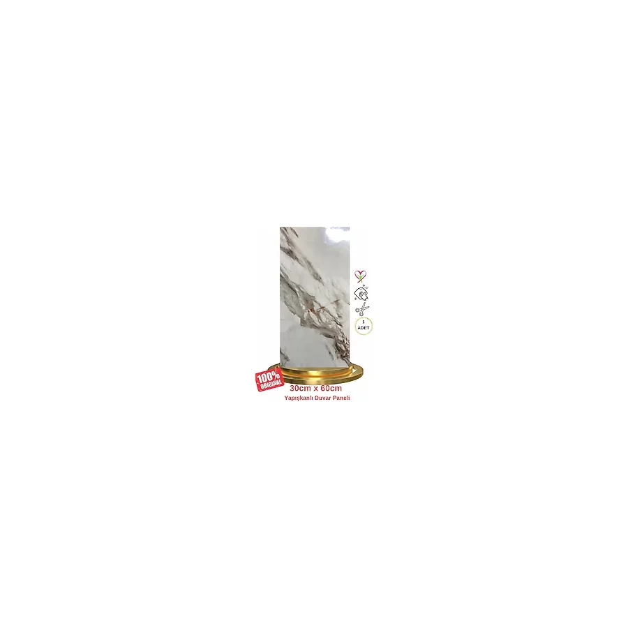 Shiny Royal Marble Mermer Desenli 60X30cm Yapışkanlı Mutfak Banyo Kaplama Duvar Paneli Kağıdı Cf-004