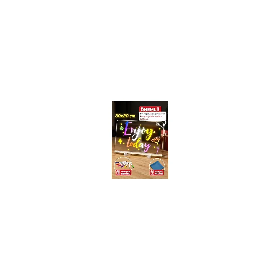 Shopexxtra LED Işıklı Şeffaf Çizim Tableti ve Yazı Tahtası - 30x20 cm, Ayarlanabilir Standlı Akrilik Not Panosu, USB Güçlü Eğitici Çocuk Boyama Seti, 7 Renkli Kalem ve Temizleme Bezi Hediyeli