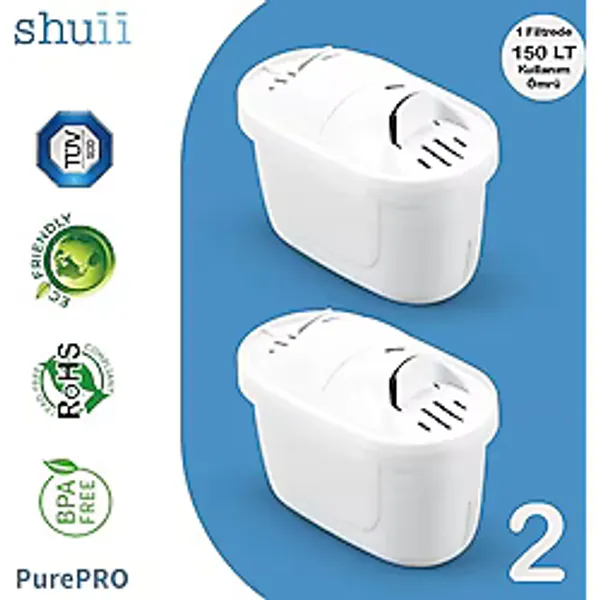 Shuii PurePro I Su Arıtma Sürahi Filtresi (2 Adet Filtre) I Jugg ve Brita Maxtra+ Pro ile Uyumlu