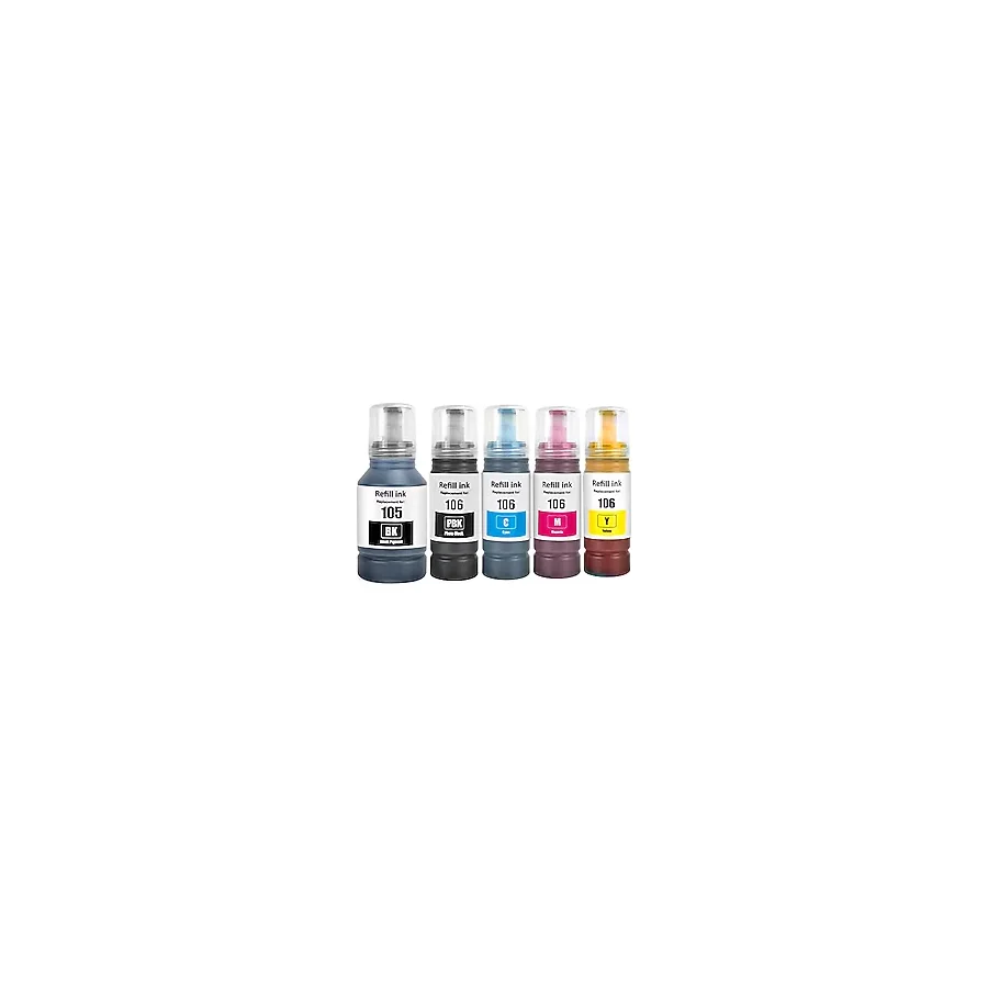 SHUOLEI 105 106 Mürekkep Epson 105 106 Mürekkep Kartuşları ile Uyumlu Yeniden Doldurma Mürekkebi EP L-7160 L-7180 ET-7700 ET-7750 için Çoklu Paket (5 Paket, 2 Siyah Mavi Kırmızı Sarı)