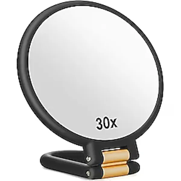 Sifolo 30x Büyüteçli Ayna, Saplı Seyahat El Aynaları - 1X 30X Büyütme ve Ayarlanabilir Saplı/Standlı Çift Taraflı El Aynası, Makyaj için Elde Tutulan Katlanabilir Seyahat Aynası (Siyah)