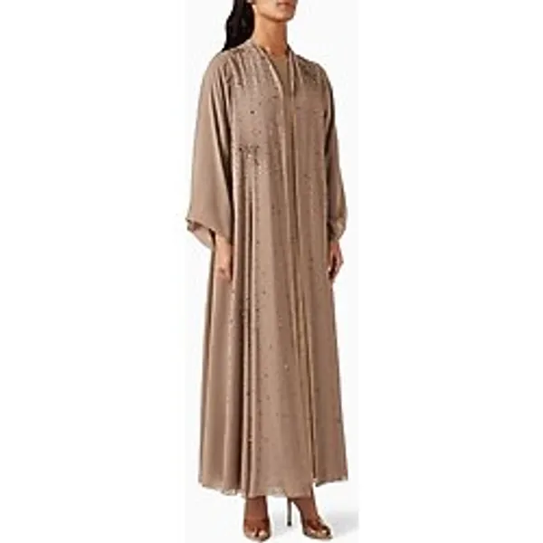 Şık Sequin Süslemeli Abaya Takımı ile Her Ortama Uygun Şıklık ve Rahatlık - Bej