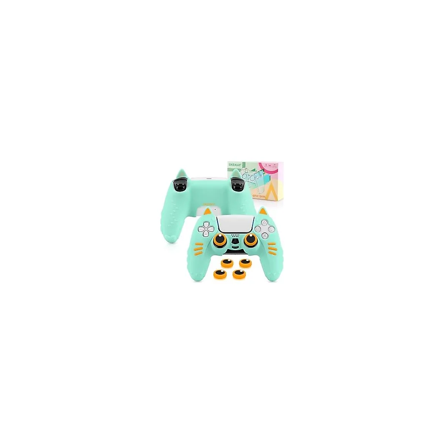 SIKEMAY Cat Paws PS5 Denetleyici Cilt Aksesuarları Kaymaz Silikon, PlayStation 5 Kablosuz Denetleyici için Yumuşak Kalınlaştırılmış Koruyucu Kapak, 2 x Sevimli Başparmak Tutacağı ile - Yeşil Turuncu