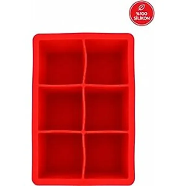 Siliconly 6 Bölmeli Büyük Boy Silikon Buz Kalıbı Et Suyu Saklama Kare Kokteyl Buz Kalıbı - Kırmızı