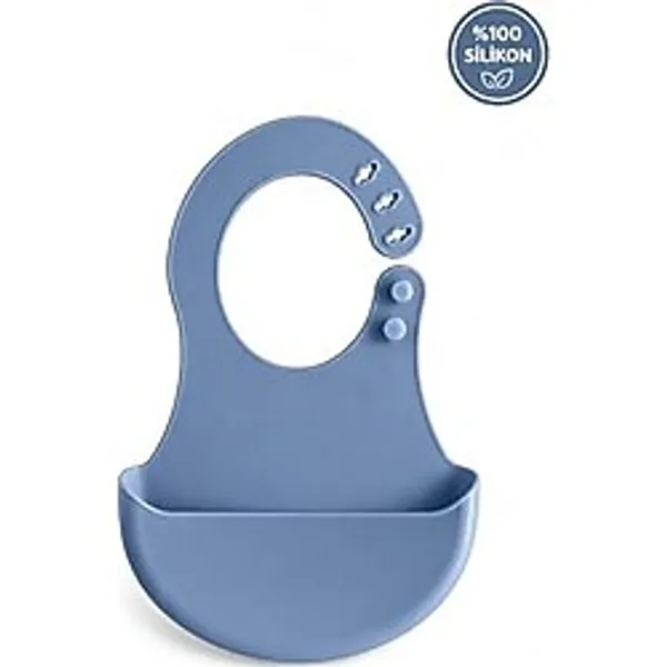Siliconly BPA İçermeyen %100 Silikon Bebek Mama Önlüğü Kaydırmaz Cepli Bebek Önlüğü Mavi