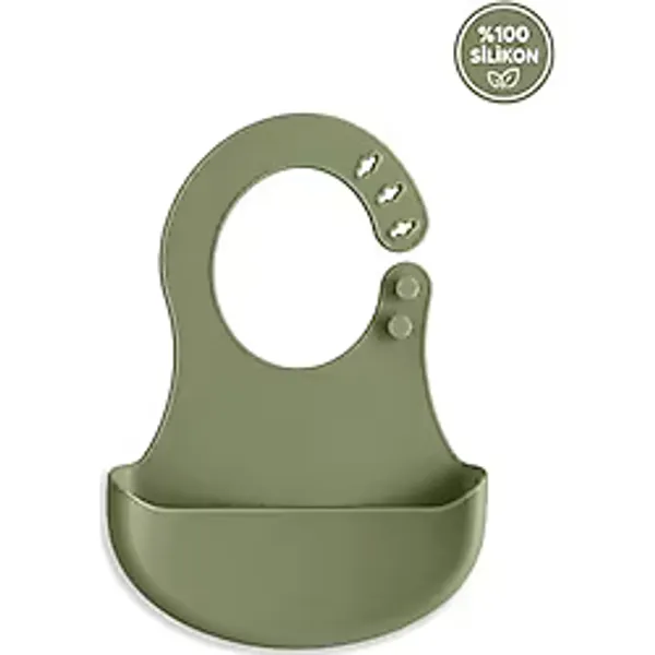 Siliconly BPA İçermeyen %100 Silikon Bebek Mama Önlüğü Kaydırmaz Cepli Bebek Önlüğü Yeşil