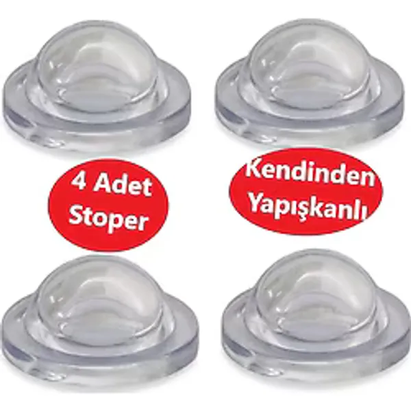 Silikon Kapı Stoperi Şeffaf 4 Adet Tamponu Kendinden Yapışkanlı Şeffaf Kapı Kolu Stopu Tutucu Sessiz Stop