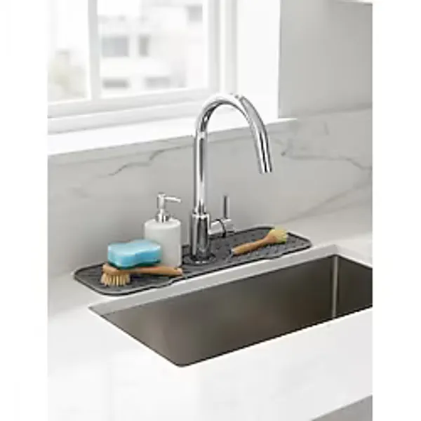Silikon Lavabo Matı, Mutfak ve Banyo Evye Çevresi Organizeri, Gri