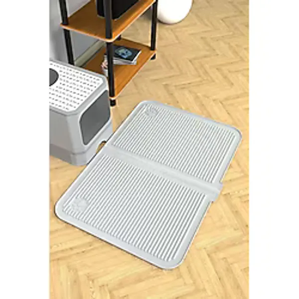 Silikon Mama ve Kum Matı Havuzlu Yıkanabilir Kedi Tuvaleti Önü Kedi Kumu Paspası Büyük Boy 40X60, Gri