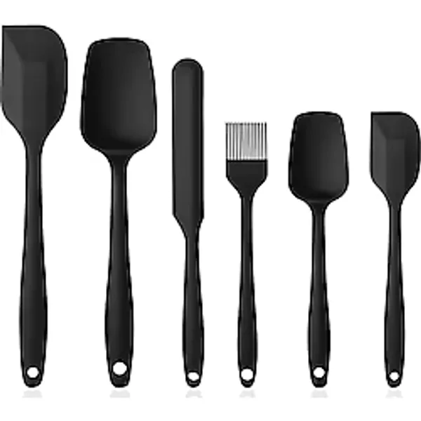 Silikon Spatula Seti 6 Parça - Isıya Dayanıklı Yapışmaz Tek Parça Isıya Dayanıklı Siyah Mutfak Gereçleri Seti, Bpa İçermez Bulaşık Makinesinde Yıkanabilir Hamur Ve Yemek Spatulası