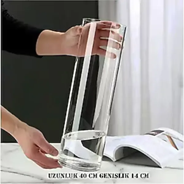 Silindir Cam Vazo Dekoratif Delizli El İmalati En Büyük- El İşciliği