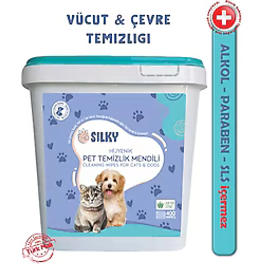 Silky - Evcil Hayvanlar için Tüy / Pati Temizleme Islak Mendili - Doğal Esans İçerik / 400 Adet