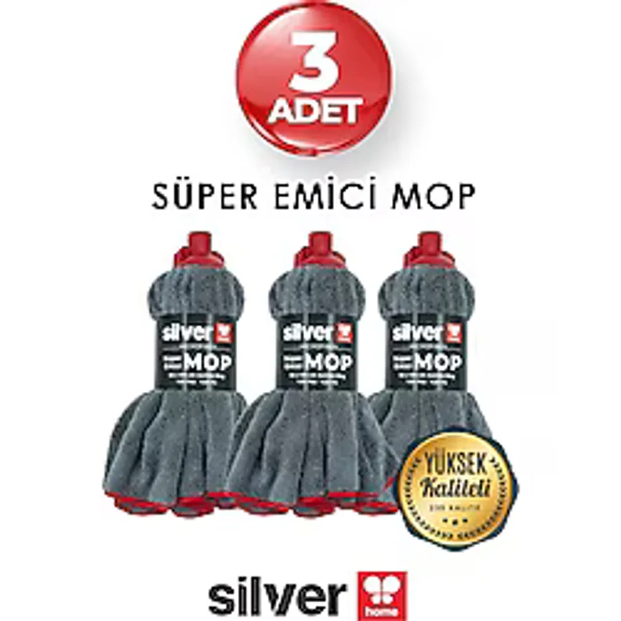 Silver Home 3 Adet Mikrofiber Süper Emici Havlu Mop - 55X105 cm - Yerler Artık Elle Silinmiş Gibi!