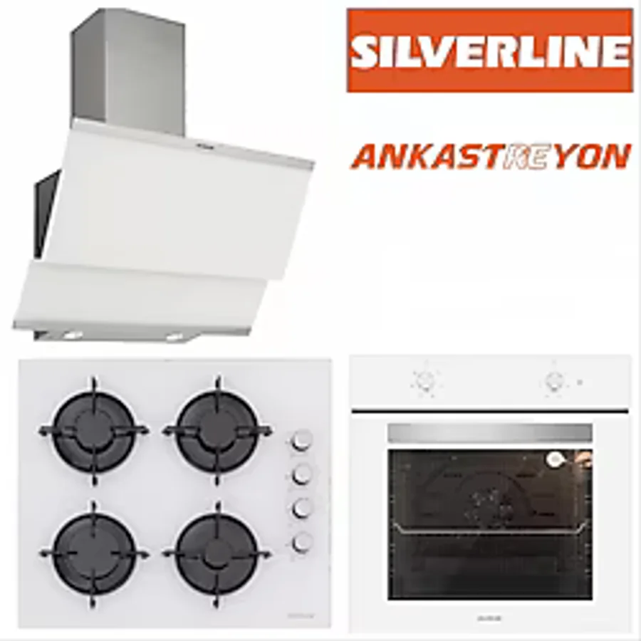Silverline Bo6501w01-Cs5349w01-3420 Classy Beyaz Cam Ankastre Set