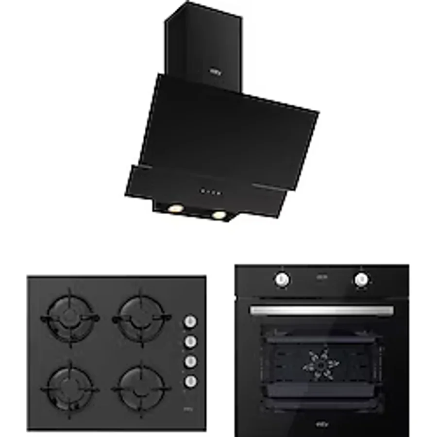 Silverline Esty Siyah Cam Ankastre Set ( Dijital Fırın Dokunmatik Davlumbaz )