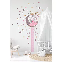 Sim Tasarım Ayda Oturan Sevimli Kız Çocuğu Boy Ölçer Duvar Sticker