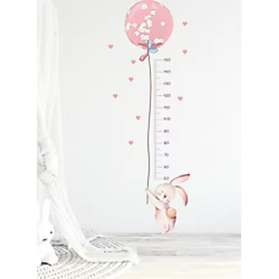 Sim Tasarım Balonlu Tavşan Boy Ölçer Duvar Sticker Seti