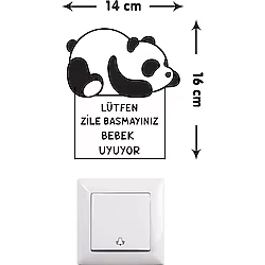 Sim Tasarım - Zile Basmayın Bebek Uyuyor - Panda Priz - Zil Üstü Sticker