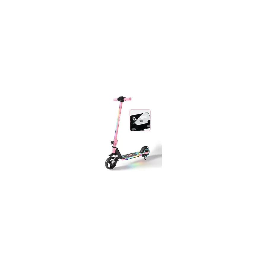 SIMATE Elektrikli Çocuk Scooter - 130W, LED Işıklı, Amortisörlü (Dizlik ve Dirseklik Hediyeli) - Pembe
