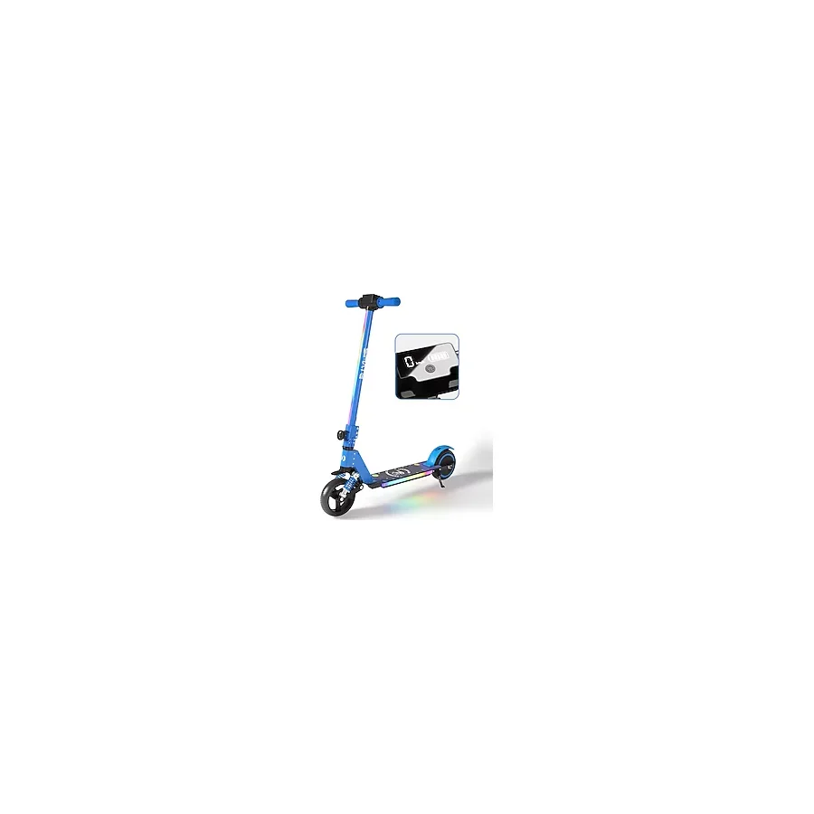 SIMATE Elektrikli Çocuk Scooter - 130W, LED Işıklı, Amortisörlü (Dizlik ve Dirseklik Hediyeli) - Mavi