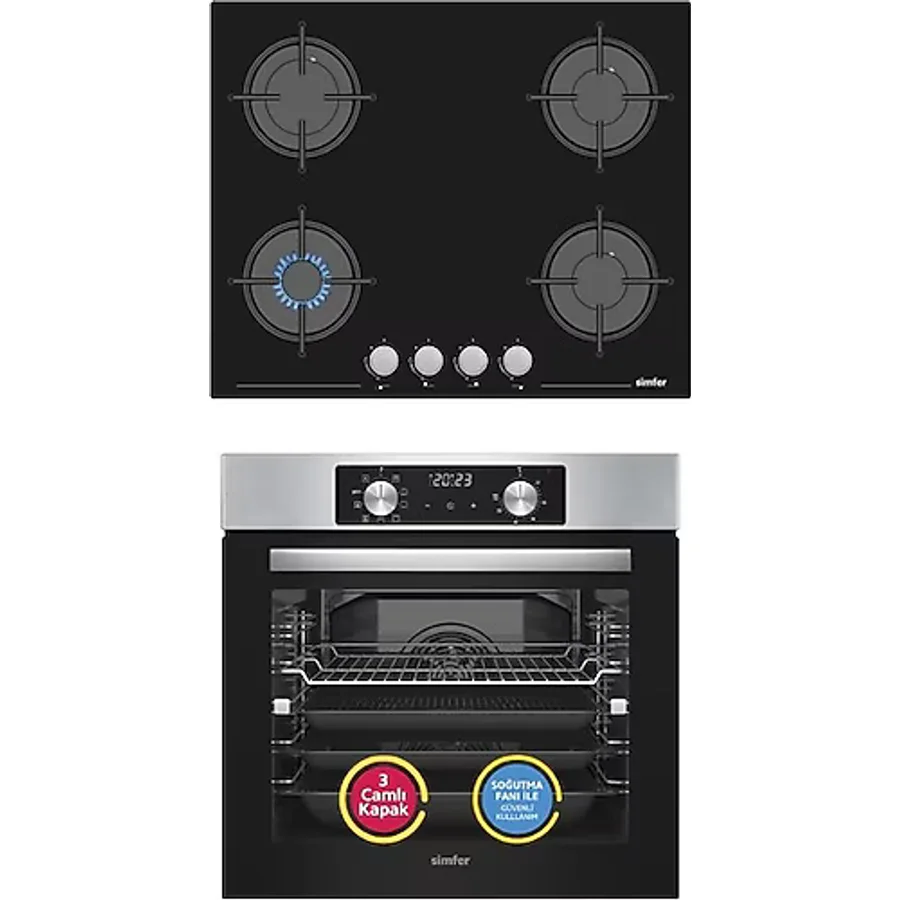 Simfer 10 Fonksiyon Airfry Plus Inox 2'Li Ankastre Set (Fırın + Ocak)