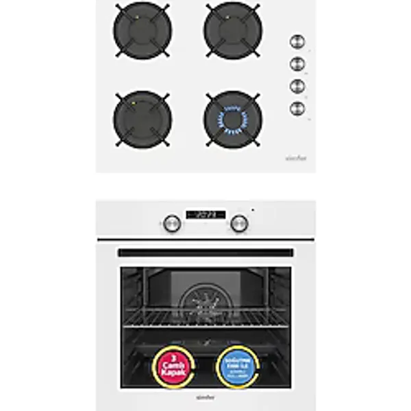 Simfer 4 Fonksiyon Trend Dijital Beyaz Power Turbo 2'Li Ankastre Set (8231 Fırın + 3048 Ocak)