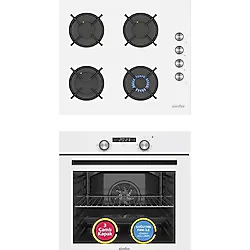 Simfer Ankastre Set Beyaz Cam Ocaklı Dijital Power Turbo Fanlı 2'li Set (Fırın + Ocak)