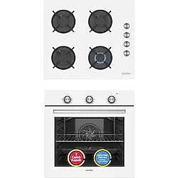 Simfer Ankastre Set Beyaz Cam Ocaklı Mekanik Power Turbo Fanlı 2'li Set (Fırın + Ocak)