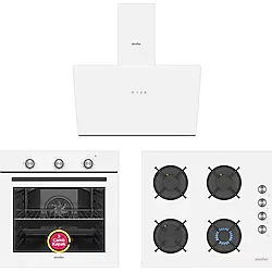 Simfer Ankastre Set Beyaz Mekanik Power Turbo Fanlı Cam Ocaklı 3'lü Set (Fırın + Ocak + Davlumbaz)