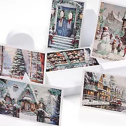 Simli kartpostal, yılbaşı, kış sokakları Set (6 adet)