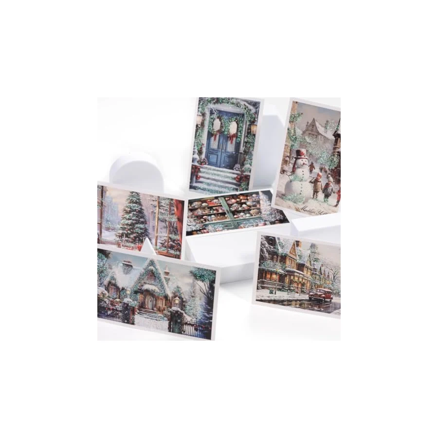 Simli kartpostal, yılbaşı, kış sokakları Set (6 adet)