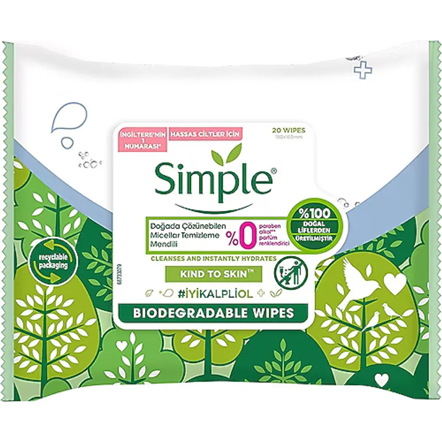 Simple Kind To Skin Micellar 20'li Yüz Temizleme Mendili