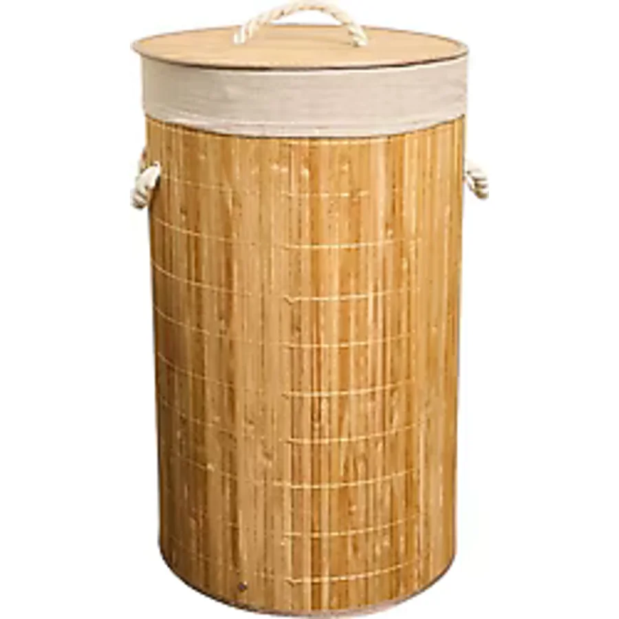 Simple Living 60 lt Yuvarlak Katlanır Bambu Çamaşır Sepeti