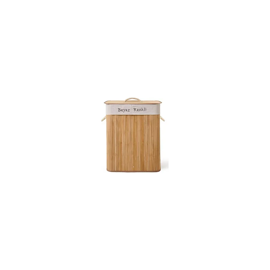Simple Living 80 lt Örme Çift Hazneli Bambu Çamaşır Sepeti
