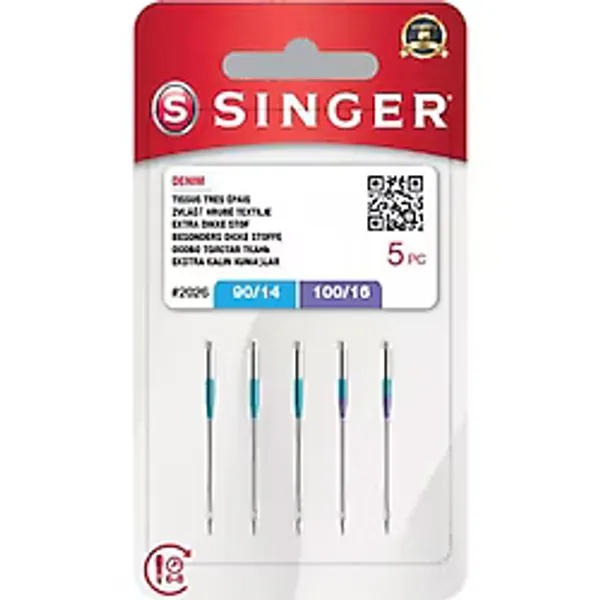 Singer Kot İğnesi 2026 Kodlu Metal Materyal 5'li Blister (3X14, 2X16 No.) Ekstra Kalın Kumaşlar İçin