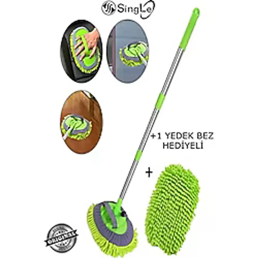 Single Çok Fonksiyonlu 2 In 1 Mikrofiber Araba Yıkama Fırçası Teleskopik Uzun Saplı Detay Fırçası Oto Mopu
